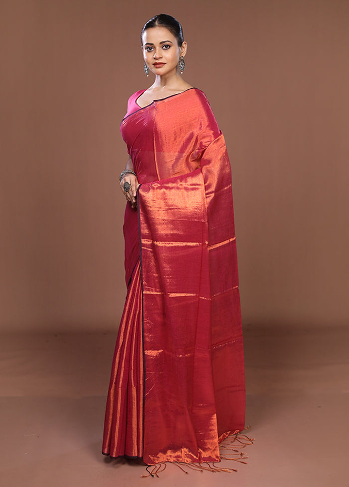 Pink Matka Silk Saree With Blouse Piece