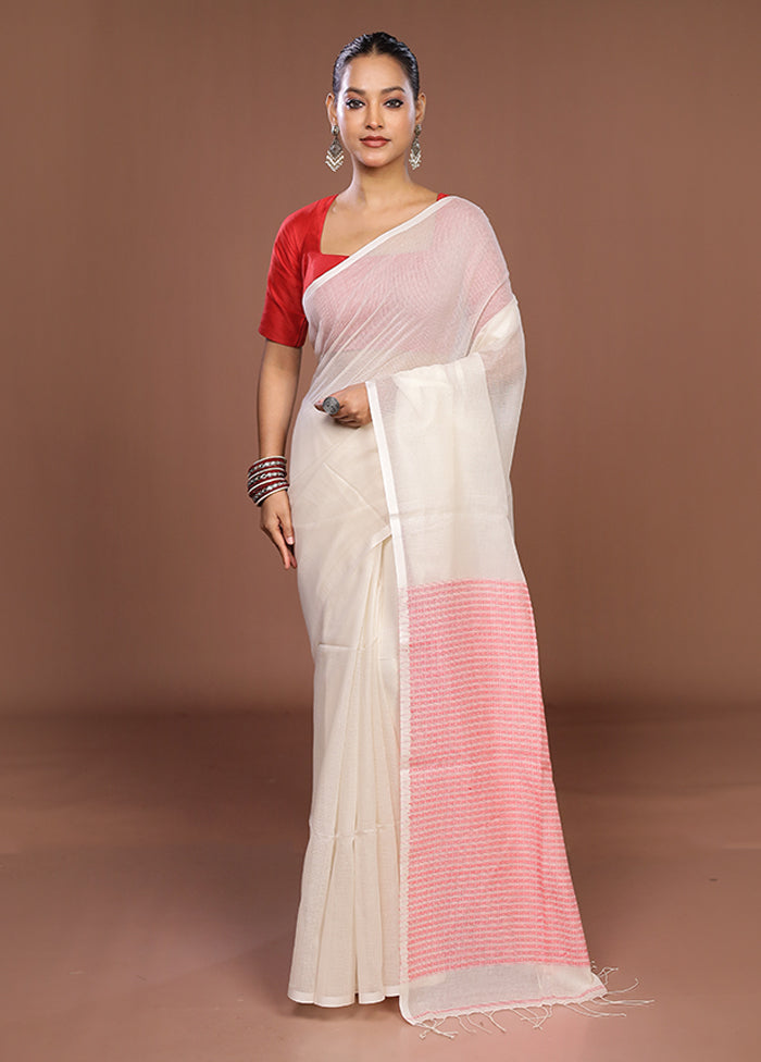 White Matka Silk Saree With Blouse Piece