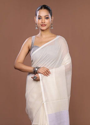 Cream Matka Silk Saree With Blouse Piece
