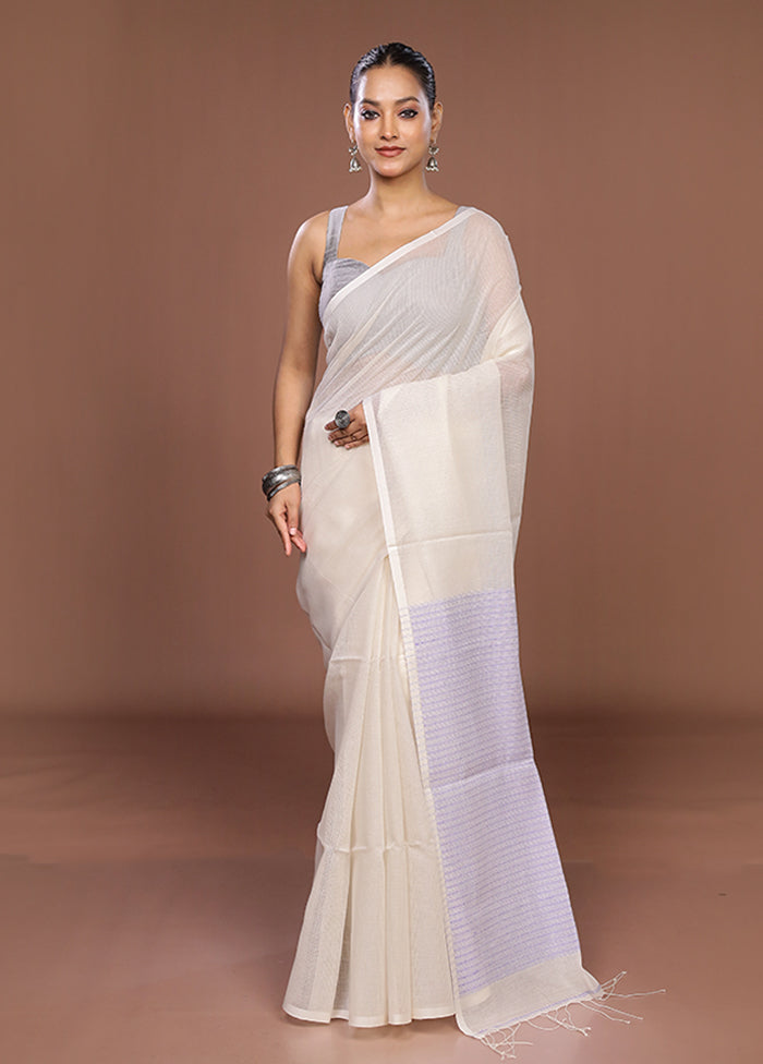 Cream Matka Silk Saree With Blouse Piece