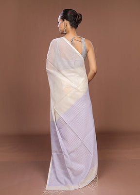 Cream Matka Silk Saree With Blouse Piece