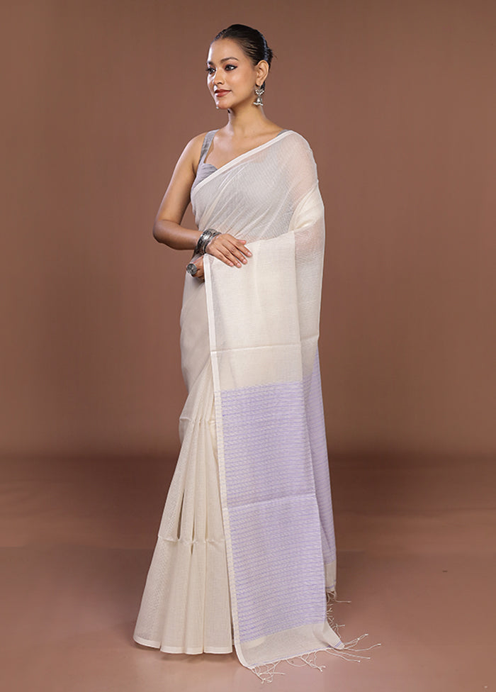 Cream Matka Silk Saree With Blouse Piece