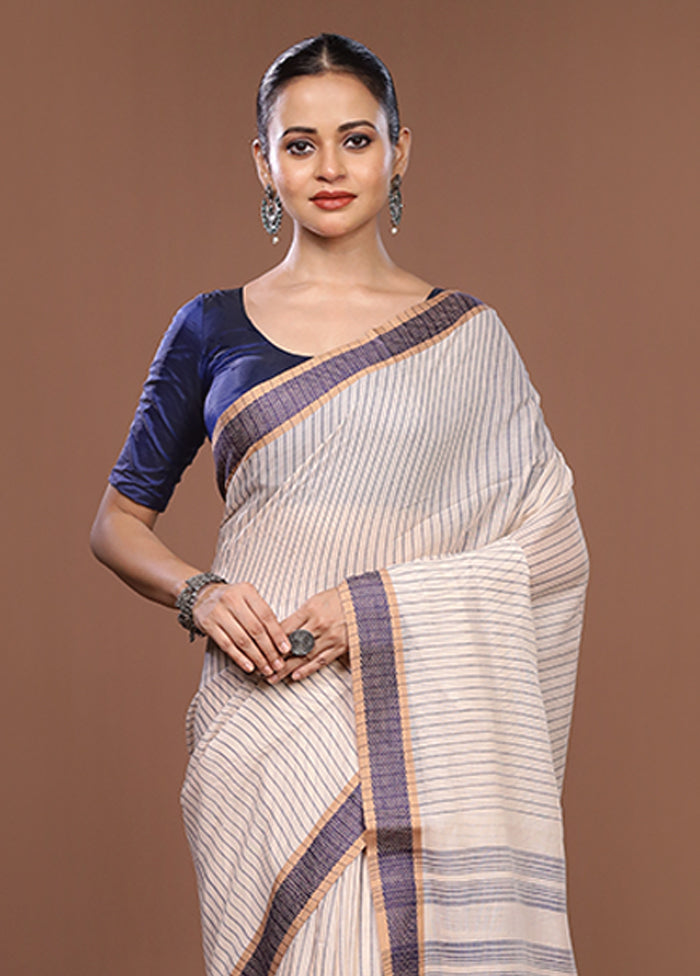 Cream Matka Silk Saree With Blouse Piece