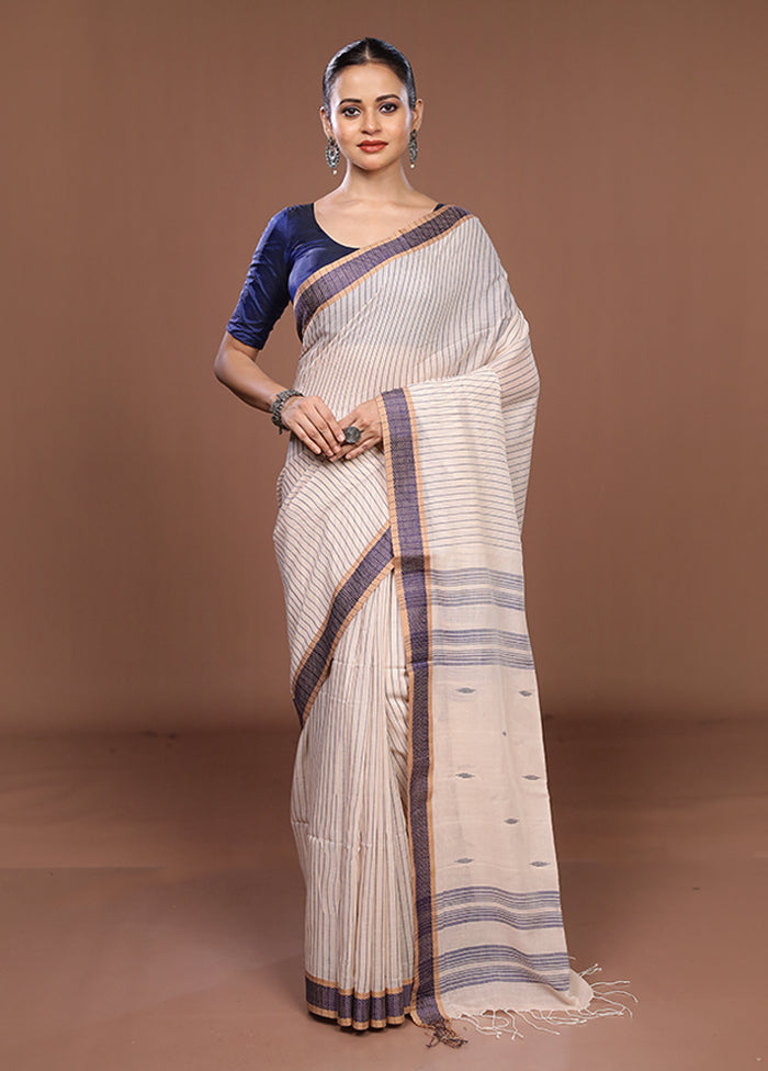 Cream Matka Silk Saree With Blouse Piece