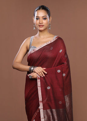 Maroon Matka Silk Saree With Blouse Piece
