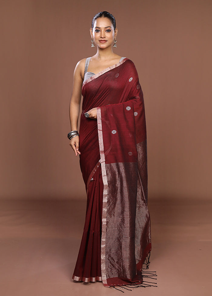 Maroon Matka Silk Saree With Blouse Piece