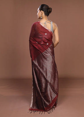 Maroon Matka Silk Saree With Blouse Piece
