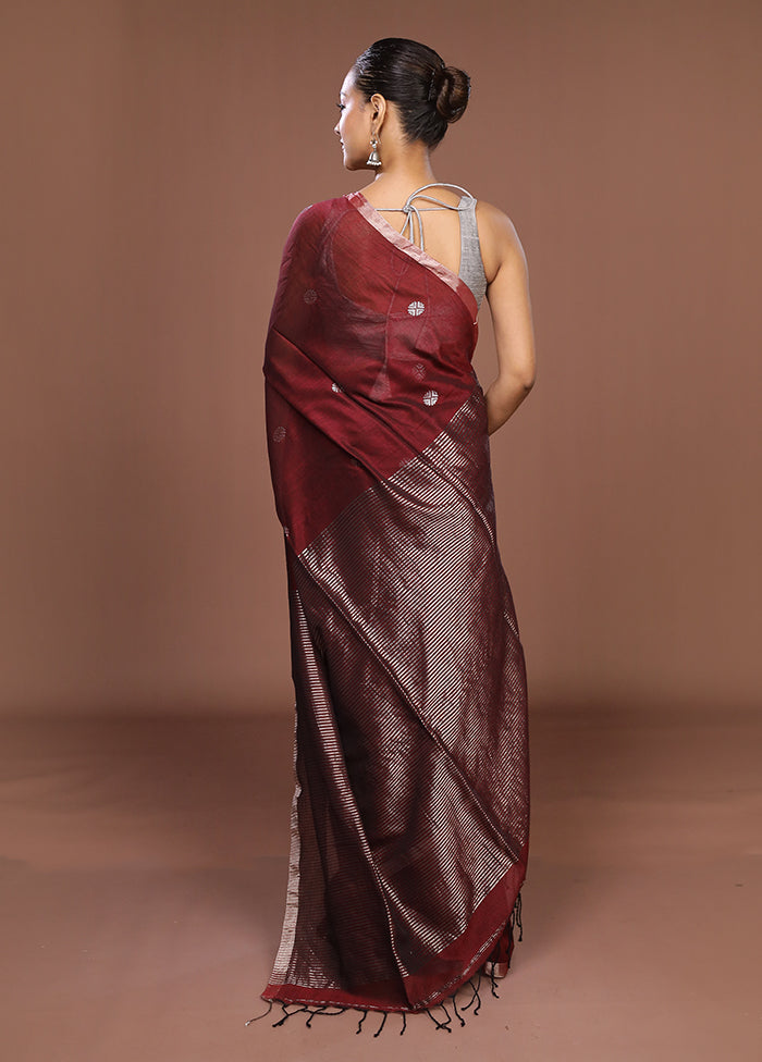 Maroon Matka Silk Saree With Blouse Piece