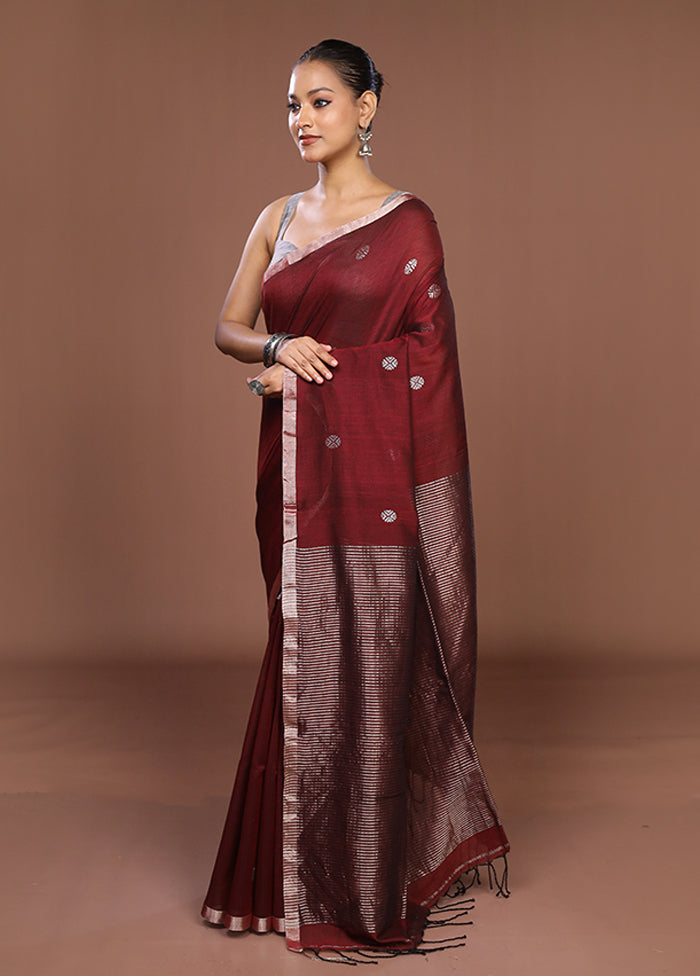 Maroon Matka Silk Saree With Blouse Piece