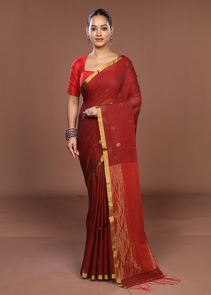 Maroon Matka Silk Saree With Blouse Piece
