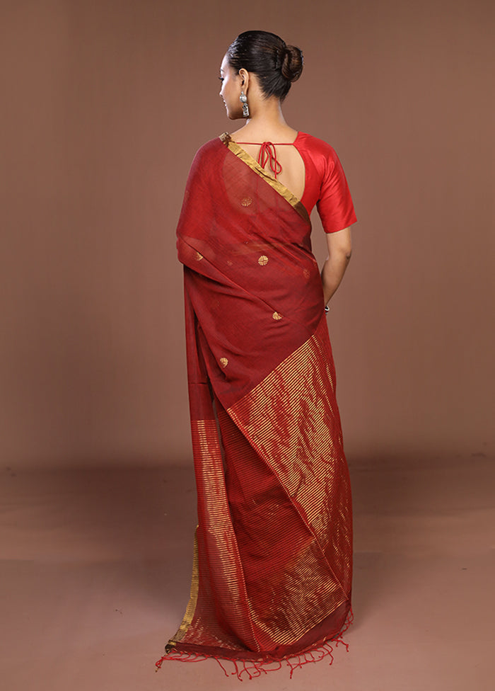 Maroon Matka Silk Saree With Blouse Piece