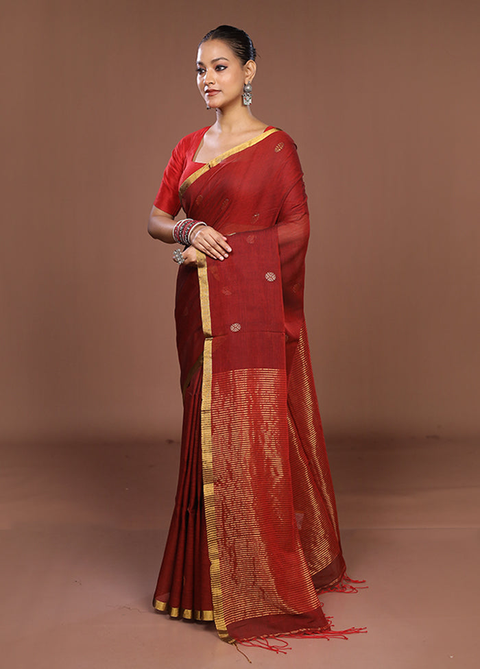 Maroon Matka Silk Saree With Blouse Piece