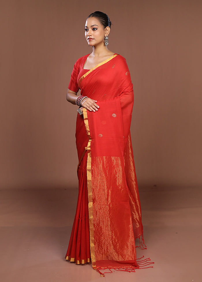 Red Matka Silk Saree With Blouse Piece