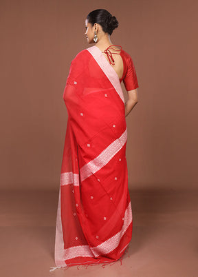 Red Matka Silk Saree With Blouse Piece
