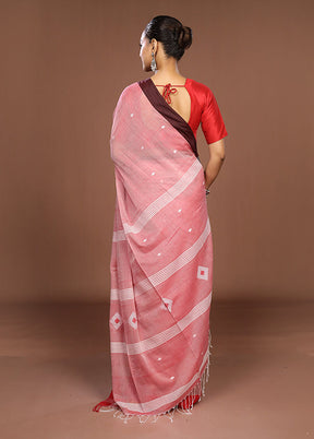 Pink Matka Silk Saree With Blouse Piece