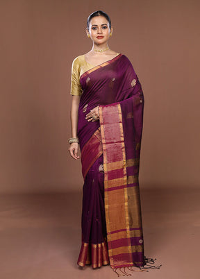 Purple Matka Silk Saree With Blouse Piece