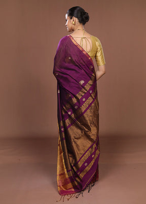 Purple Matka Silk Saree With Blouse Piece