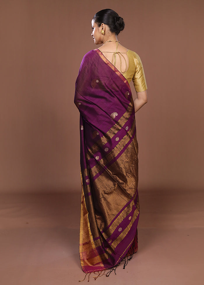 Purple Matka Silk Saree With Blouse Piece