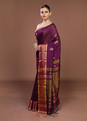 Purple Matka Silk Saree With Blouse Piece