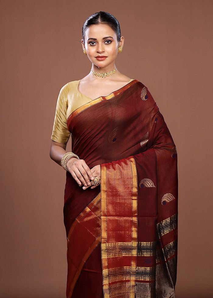 Maroon Matka Silk Saree With Blouse Piece