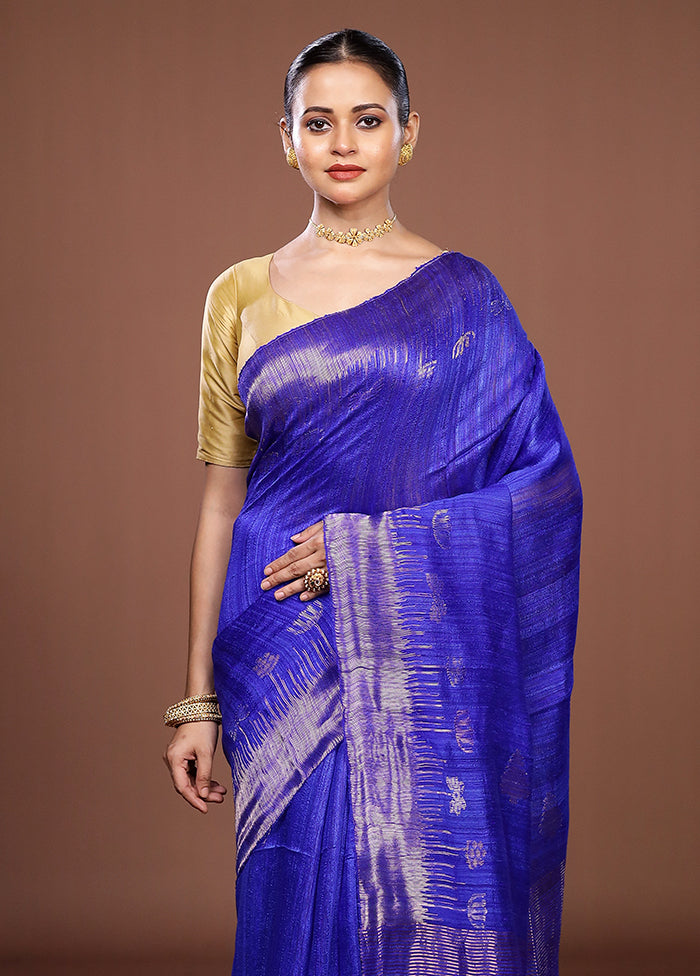 Blue Handloom Matka Pure Silk Saree With Blouse Piece