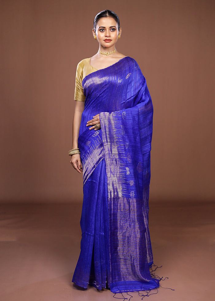 Blue Handloom Matka Pure Silk Saree With Blouse Piece