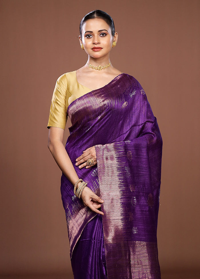 Purple Handloom Matka Pure Silk Saree With Blouse Piece