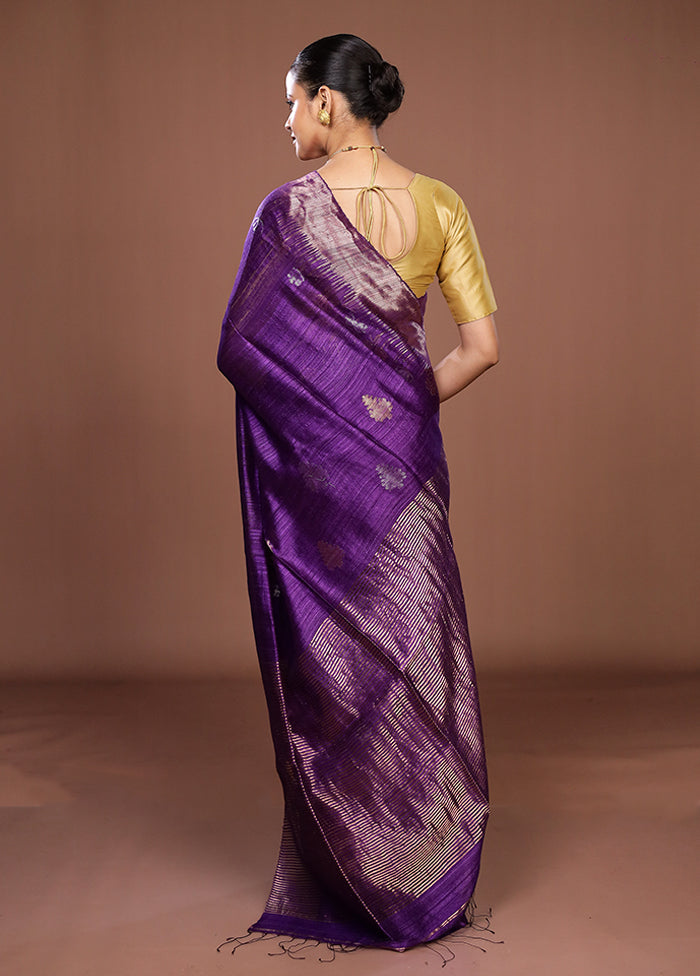 Purple Handloom Matka Pure Silk Saree With Blouse Piece