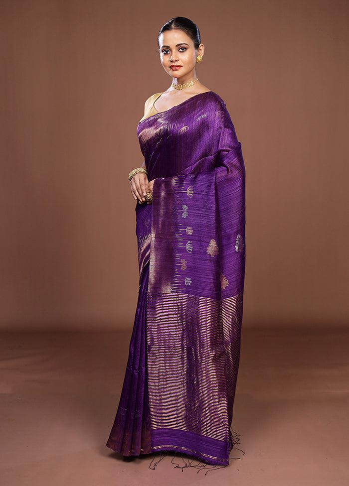 Purple Handloom Matka Pure Silk Saree With Blouse Piece