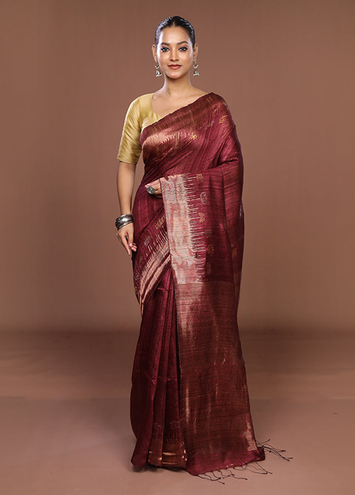 Purple Handloom Matka Pure Silk Saree With Blouse Piece