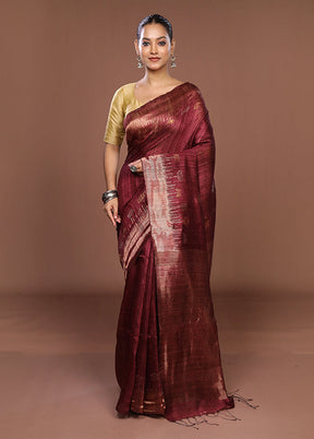 Purple Handloom Matka Pure Silk Saree With Blouse Piece