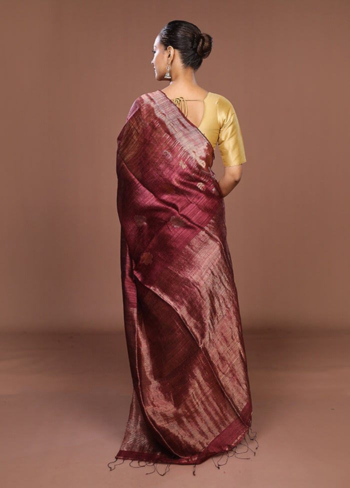 Purple Handloom Matka Pure Silk Saree With Blouse Piece