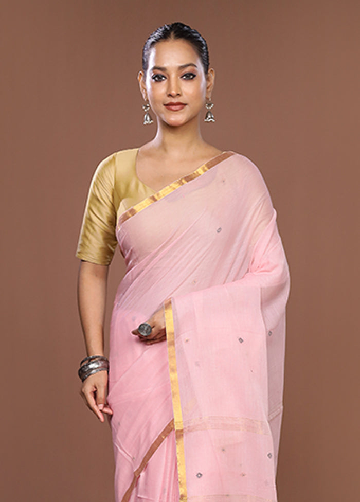 Pink Matka Silk Saree With Blouse Piece