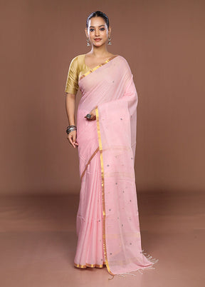 Pink Matka Silk Saree With Blouse Piece