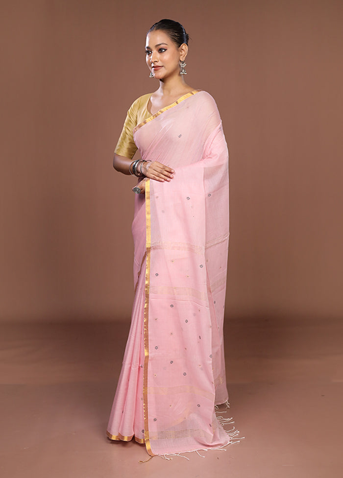 Pink Matka Silk Saree With Blouse Piece
