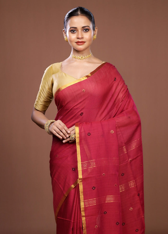 Maroon Matka Silk Saree With Blouse Piece