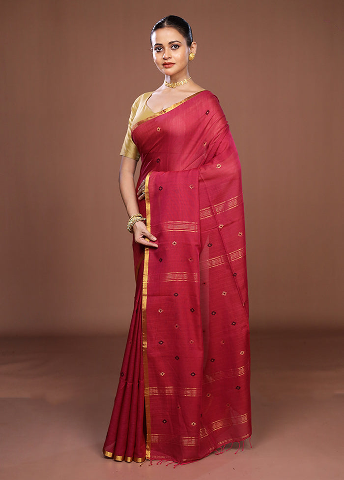 Maroon Matka Silk Saree With Blouse Piece