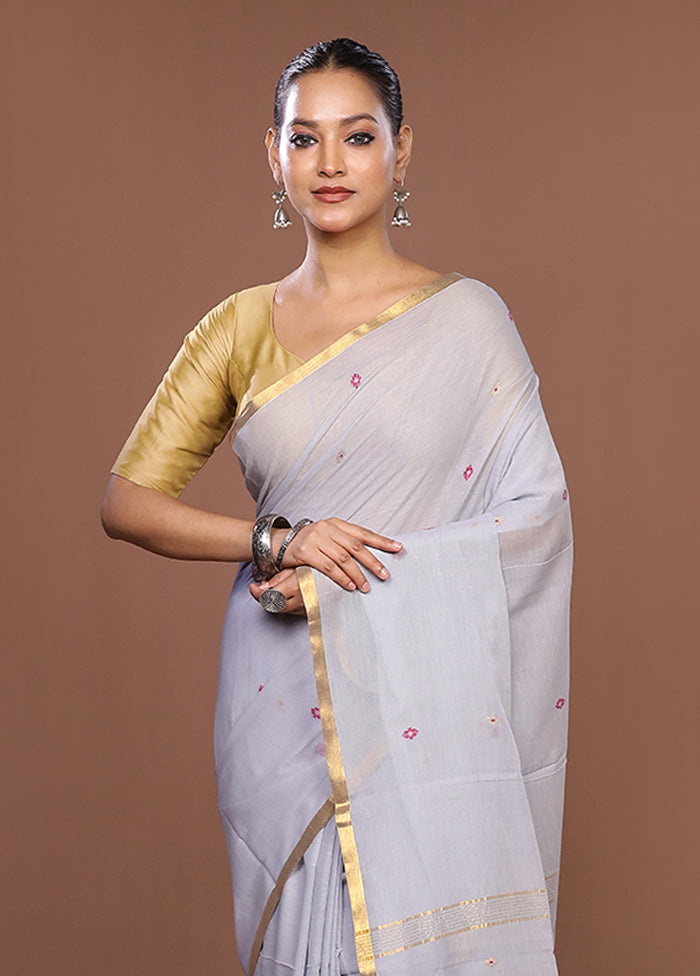 Grey Matka Silk Saree With Blouse Piece