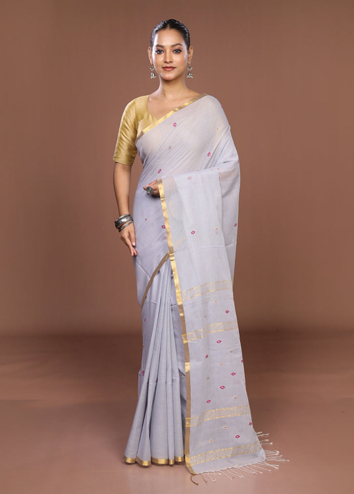 Grey Matka Silk Saree With Blouse Piece