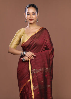 Maroon Matka Silk Saree With Blouse Piece