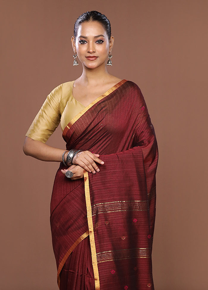Maroon Matka Silk Saree With Blouse Piece