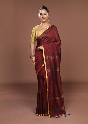 Maroon Matka Silk Saree With Blouse Piece