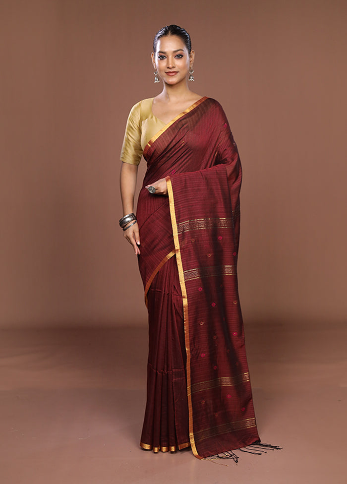 Maroon Matka Silk Saree With Blouse Piece