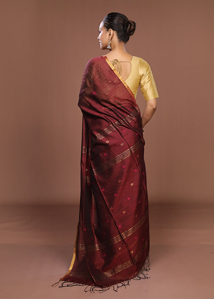 Maroon Matka Silk Saree With Blouse Piece