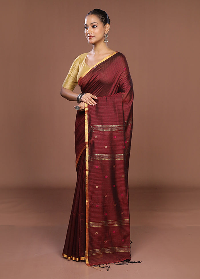Maroon Matka Silk Saree With Blouse Piece