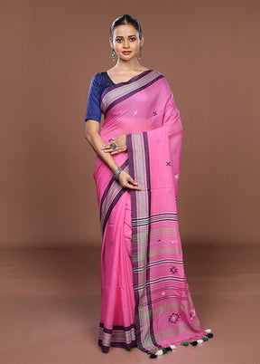Pink Matka Silk Saree With Blouse Piece