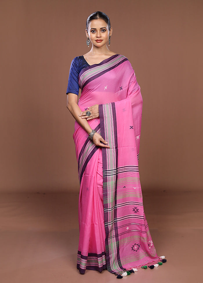 Pink Matka Silk Saree With Blouse Piece