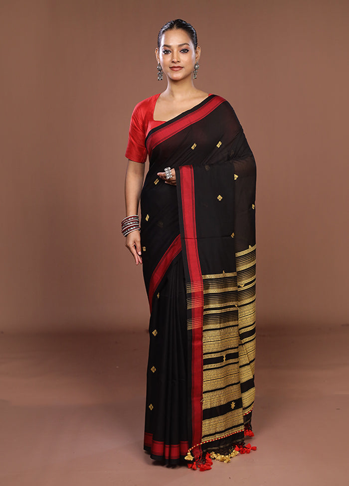 Black Matka Silk Saree With Blouse Piece