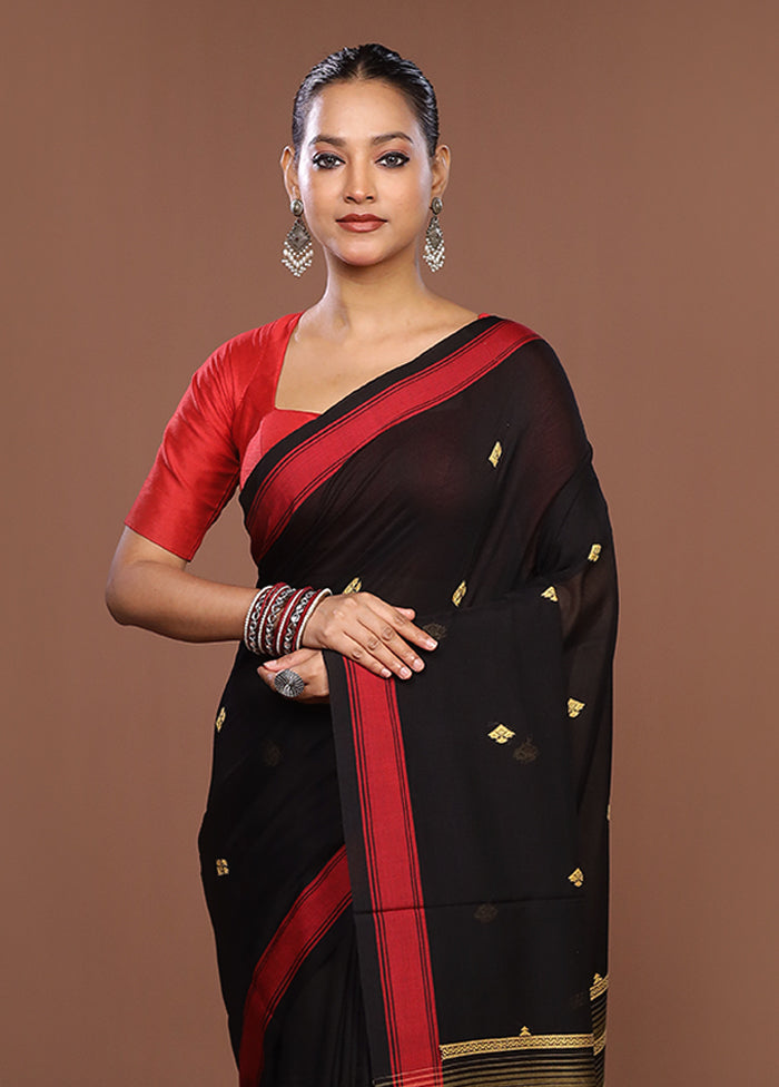Black Matka Silk Saree With Blouse Piece