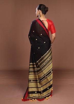 Black Matka Silk Saree With Blouse Piece